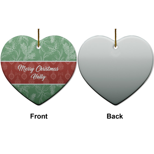 Christmas Holly Ceramic Flat Ornament - Heart Front & Back (APPROVAL)
