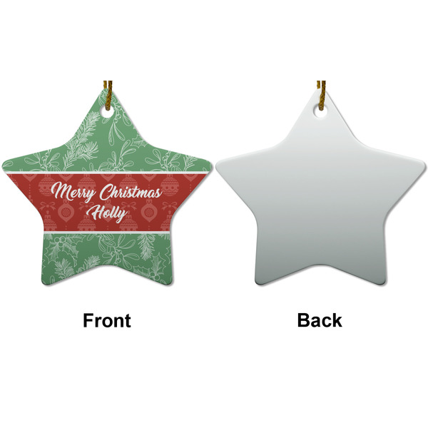 Christmas Holly Ceramic Flat Ornament - Star Front & Back (APPROVAL)