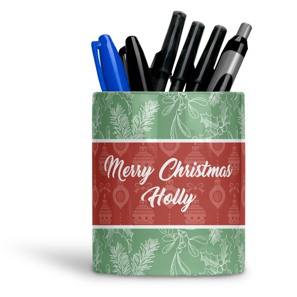 Custom Christmas Holly Ceramic Pen Holder