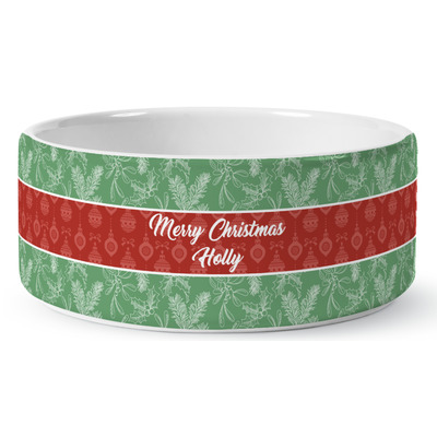 Christmas Holly Ceramic Dog Bowl (Personalized)