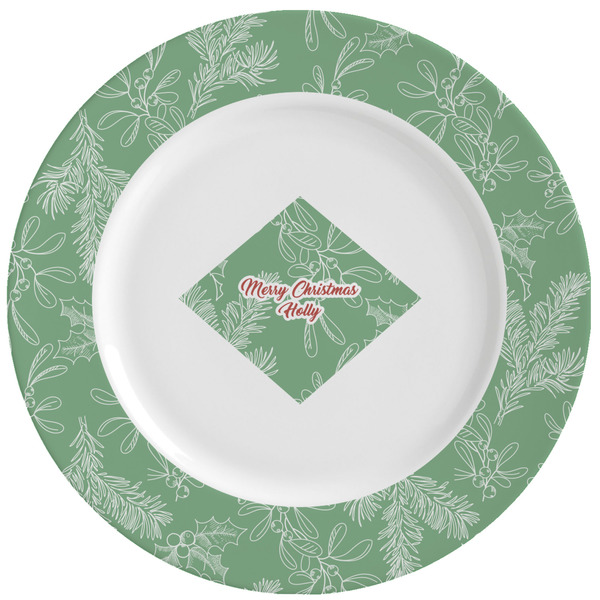 Custom Christmas Holly Ceramic Dinner Plates (Set of 4) (Personalized)