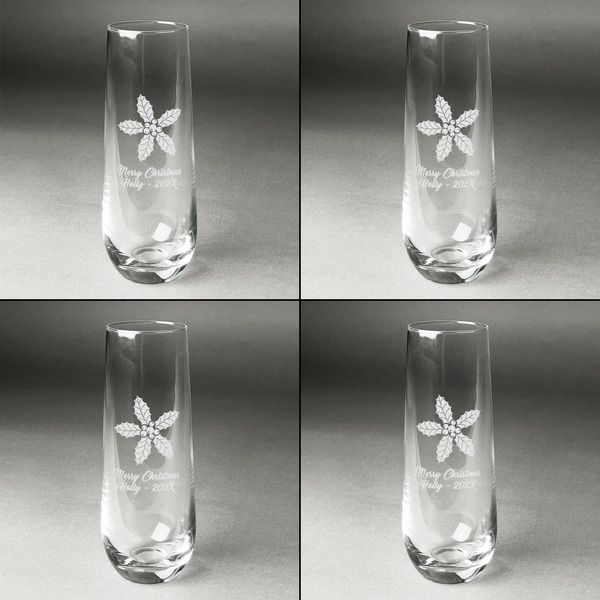 Christmas Holly Champagne Flute - Set of 4 - Approval