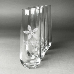 Christmas Holly Champagne Flute - Stemless Engraved - Set of 4 (Personalized)