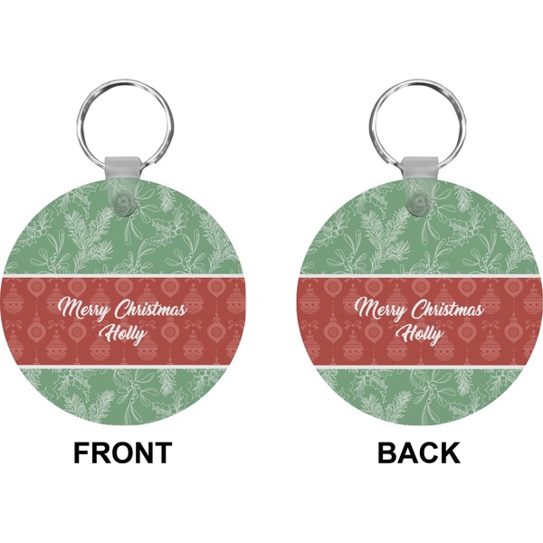 Christmas Holly Circle Keychain (Front + Back)