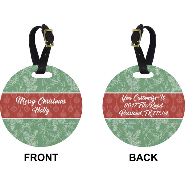 Christmas Holly Circle Luggage Tag (Front + Back)