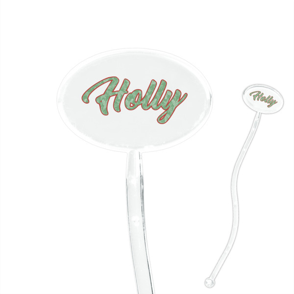 Custom Christmas Holly 7" Oval Plastic Stir Sticks - Clear (Personalized)