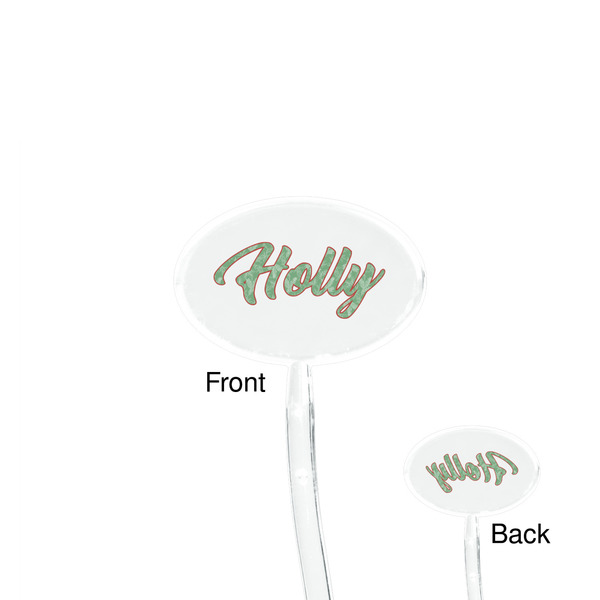 Christmas Holly Clear Plastic 7" Stir Stick - Oval - Front & Back