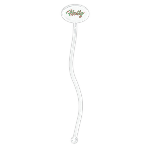 Christmas Holly Clear Plastic 7" Stir Stick - Oval - Single Stick