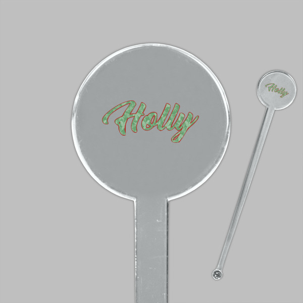 Christmas Holly Clear Plastic 7" Stir Stick - Round - Closeup