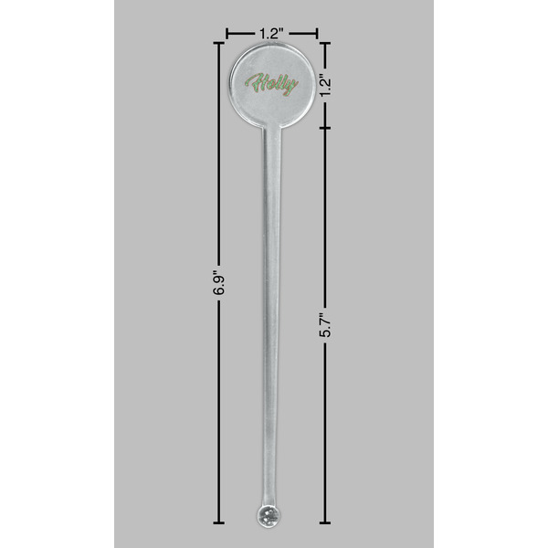 Christmas Holly Clear Plastic 7" Stir Stick - Round - Dimensions