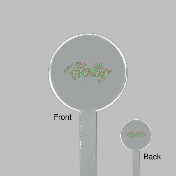 Christmas Holly Clear Plastic 7" Stir Stick - Round - Front & Back