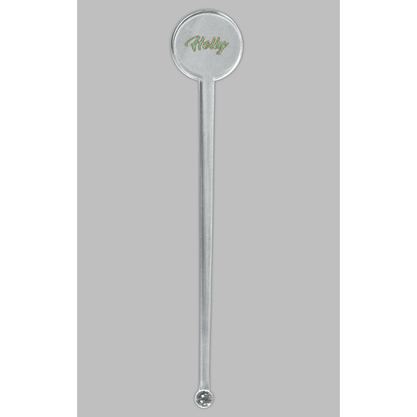 Christmas Holly Clear Plastic 7" Stir Stick - Round - Single Stick