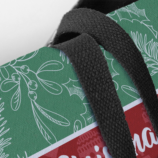 Christmas Holly Closeup of Tote w/Black Handles
