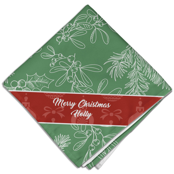 Custom Christmas Holly Cloth Dinner Napkin - Single w/ Name or Text