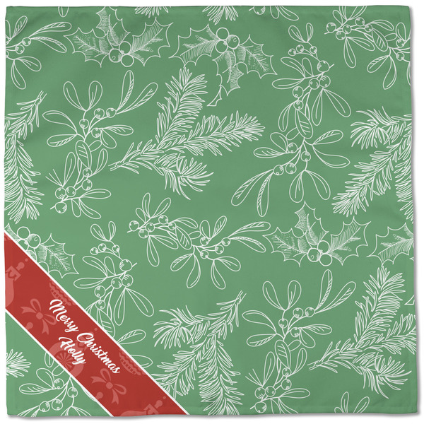 Christmas Holly Cloth Napkins - Personalized Dinner (Full Open)