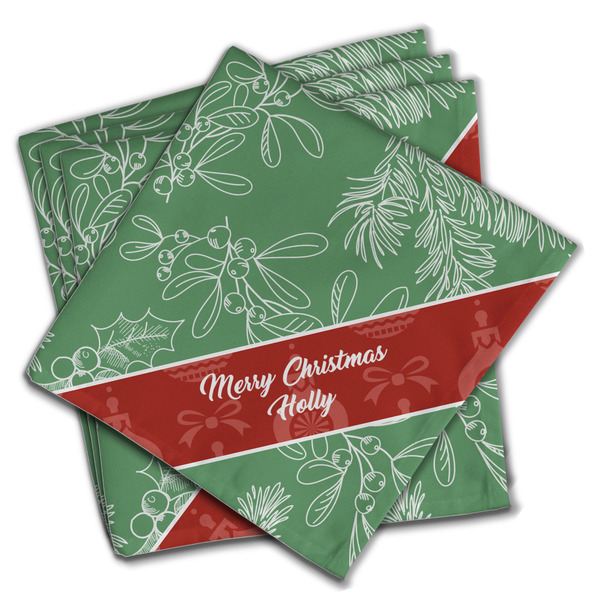 Custom Christmas Holly Cloth Napkins (Set of 4) (Personalized)