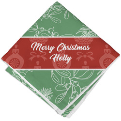 Christmas Holly Cloth Cocktail Napkin - Single w/ Name or Text