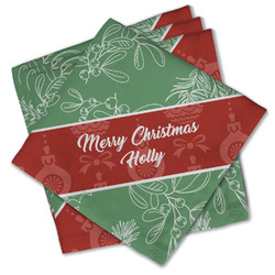 Christmas Holly Cloth Cocktail Napkins - Set of 4 w/ Name or Text