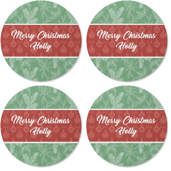 Christmas Holly Coaster Round Rubber Back - Apvl