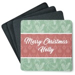 Christmas Holly Square Rubber Backed Coasters - Set of 4 (Personalized)