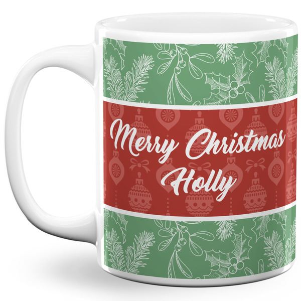 Custom Christmas Holly 11 Oz Coffee Mug - White (Personalized)