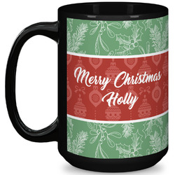 Christmas Holly 15 Oz Coffee Mug - Black (Personalized)