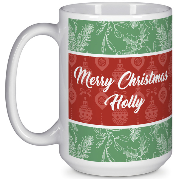 Custom Christmas Holly 15 Oz Coffee Mug - White (Personalized)