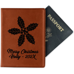 Christmas Holly Passport Holder - Faux Leather - Double Sided (Personalized)