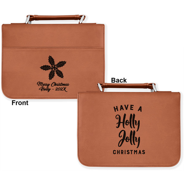 Christmas Holly Cognac Leatherette Bible Covers - Large Double Sided Apvl