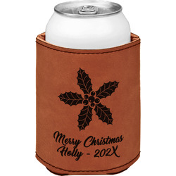 Christmas Holly Leatherette Can Sleeve - Double Sided (Personalized)