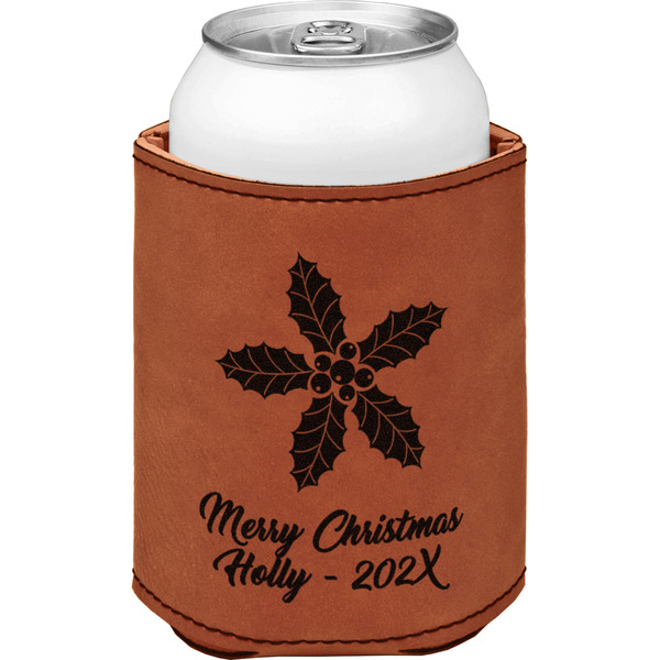 Custom Christmas Holly Leatherette Can Sleeve - Double Sided (Personalized)