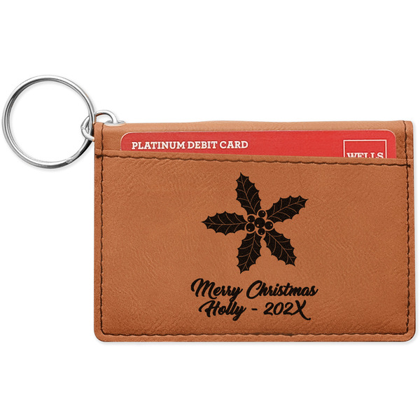 Custom Christmas Holly Leatherette Keychain ID Holder - Double Sided (Personalized)