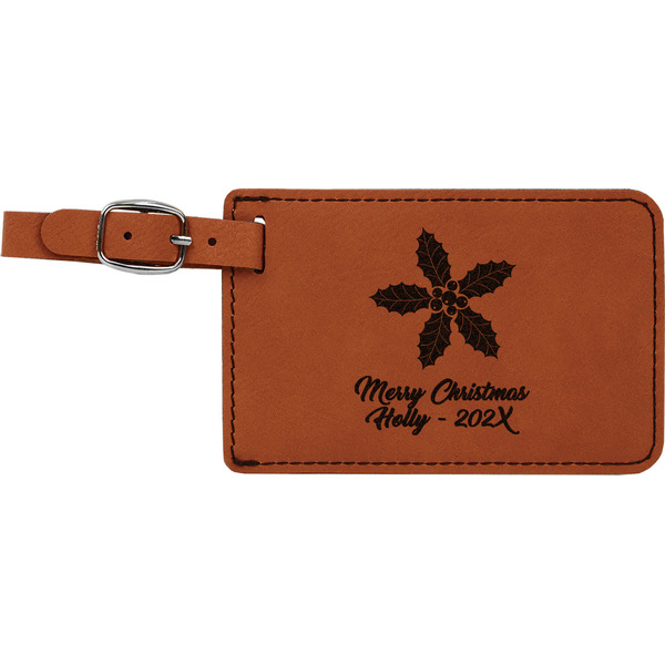 Custom Christmas Holly Leatherette Luggage Tag (Personalized)
