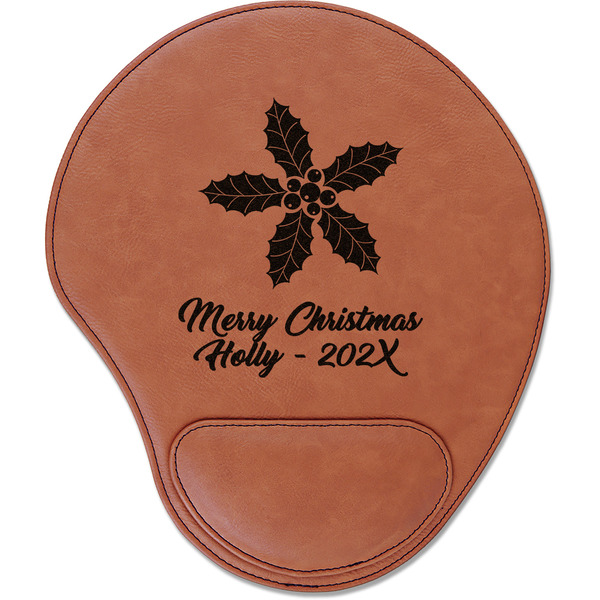 Custom Christmas Holly Leatherette Mouse Pad with Wrist Support (Personalized)
