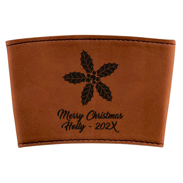 Custom Christmas Holly Leatherette Cup Sleeve (Personalized)