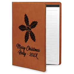 Christmas Holly Leatherette Portfolio with Notepad - Large - Double Sided (Personalized)