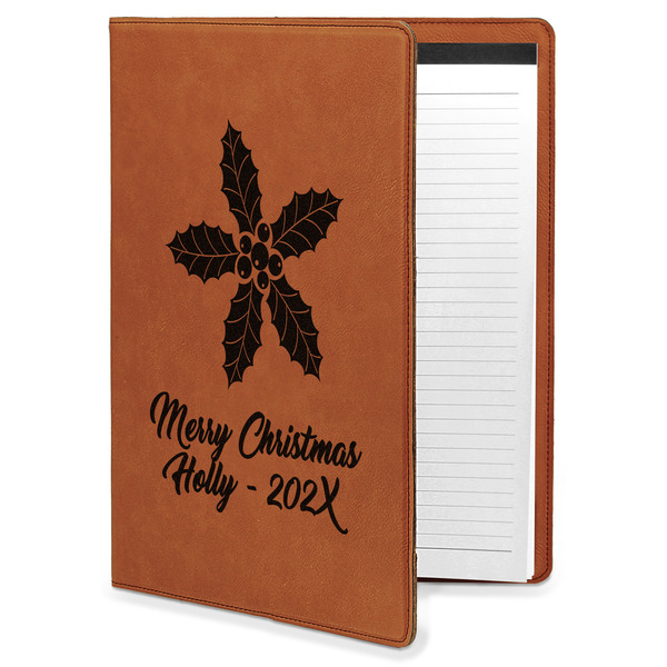 Custom Christmas Holly Leatherette Portfolio with Notepad (Personalized)
