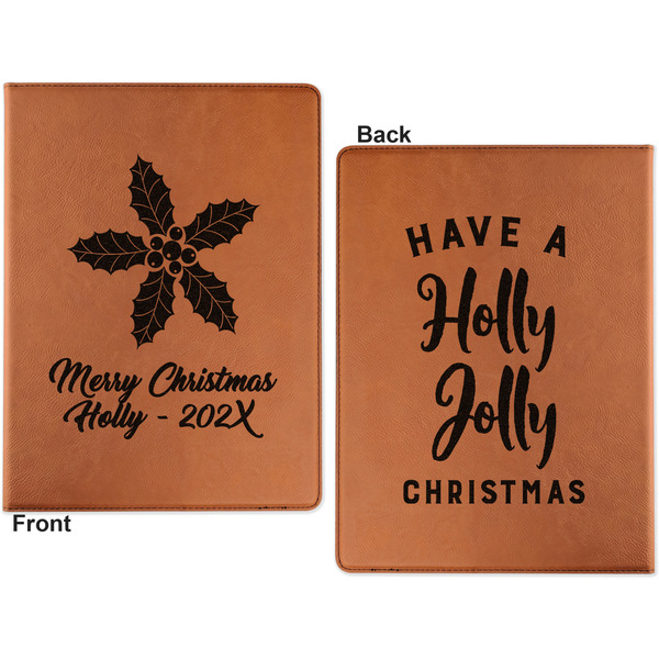 Christmas Holly Cognac Leatherette Portfolios with Notepad - Small - Double Sided- Apvl