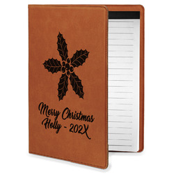 Christmas Holly Leatherette Portfolio with Notepad - Small - Single Sided (Personalized)
