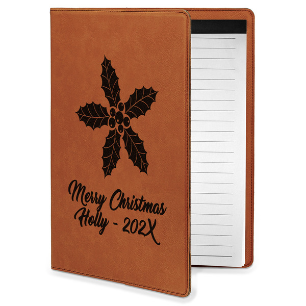 Custom Christmas Holly Leatherette Portfolio with Notepad - Small - Single Sided (Personalized)