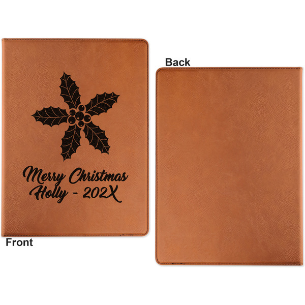 Christmas Holly Cognac Leatherette Portfolios with Notepad - Small - Single Sided- Apvl