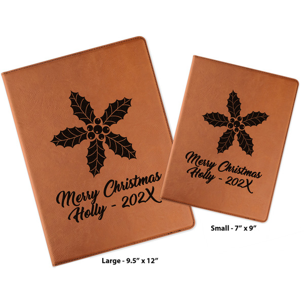 Christmas Holly Cognac Leatherette Portfolios with Notepads - Compare Sizes