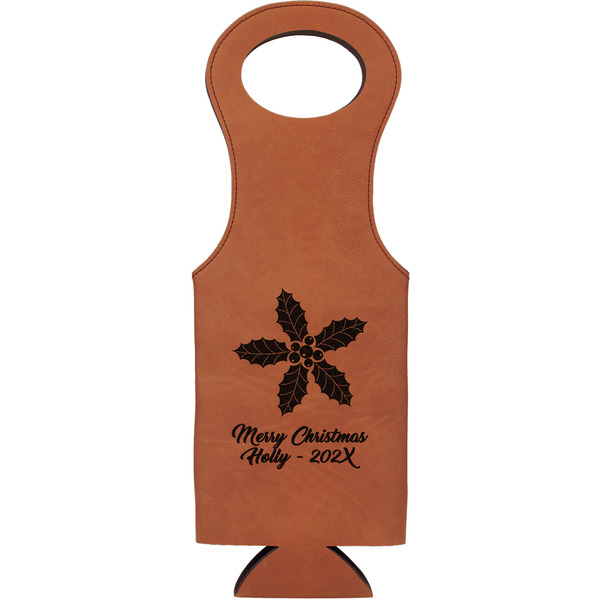 Custom Christmas Holly Leatherette Wine Tote (Personalized)