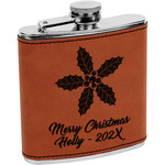 Christmas Holly Leatherette Wrapped Stainless Steel Flask (Personalized)