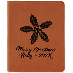 Christmas Holly Leatherette Zipper Portfolio with Notepad (Personalized)