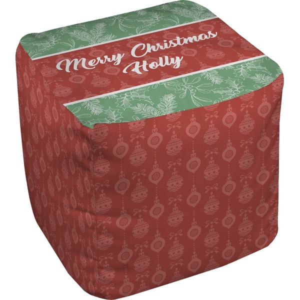 Custom Christmas Holly Cube Pouf Ottoman (Personalized)