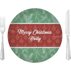 Christmas Holly Glass Lunch / Dinner Plate 10" (Personalized)