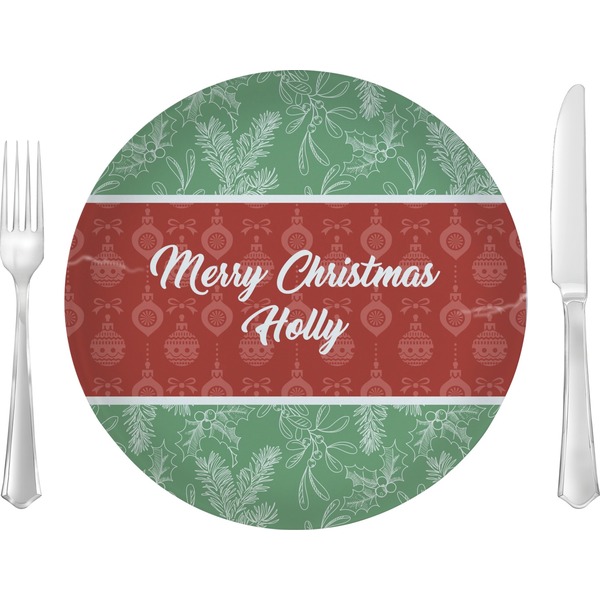 Custom Christmas Holly 10" Glass Lunch / Dinner Plates - Single or Set (Personalized)