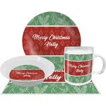 Christmas Holly Dinner Set - Single 4 Pc Setting w/ Name or Text