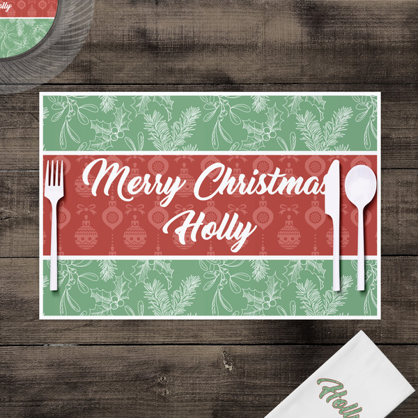 Christmas Holly Disposable Paper Placemat - In Context